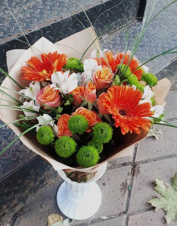 Букет цветов из: Герберы, Хризантемы, Альстромерии и Розы в Тереке
