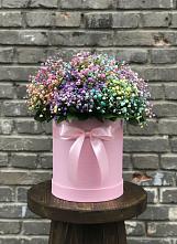 Цветочная композиция из Гипсофила и Розы в шляпной коробке в Тереке