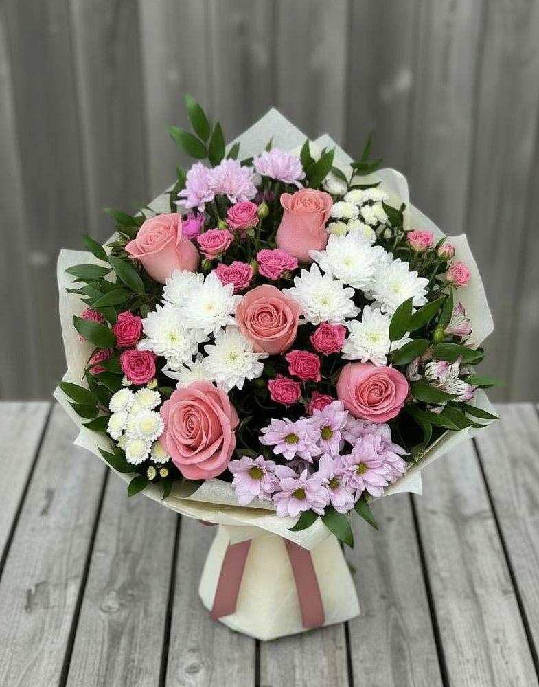 Букет цветов из: Альстромерии, Гвоздики, Розы и Хризантемы в Тереке