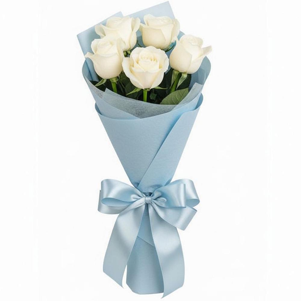 Букет 5 Белых роз Проуд в Тереке