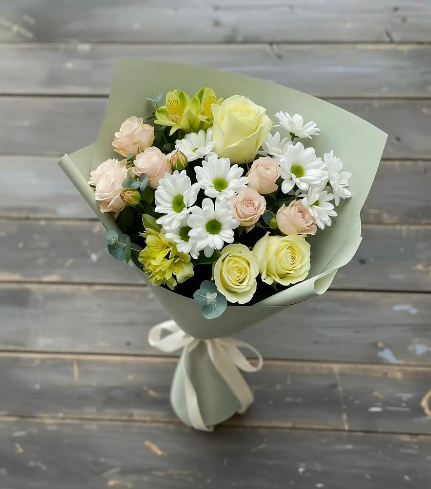 Букет цветов из: Альстромерии, Розы и Хризантемы в Тереке