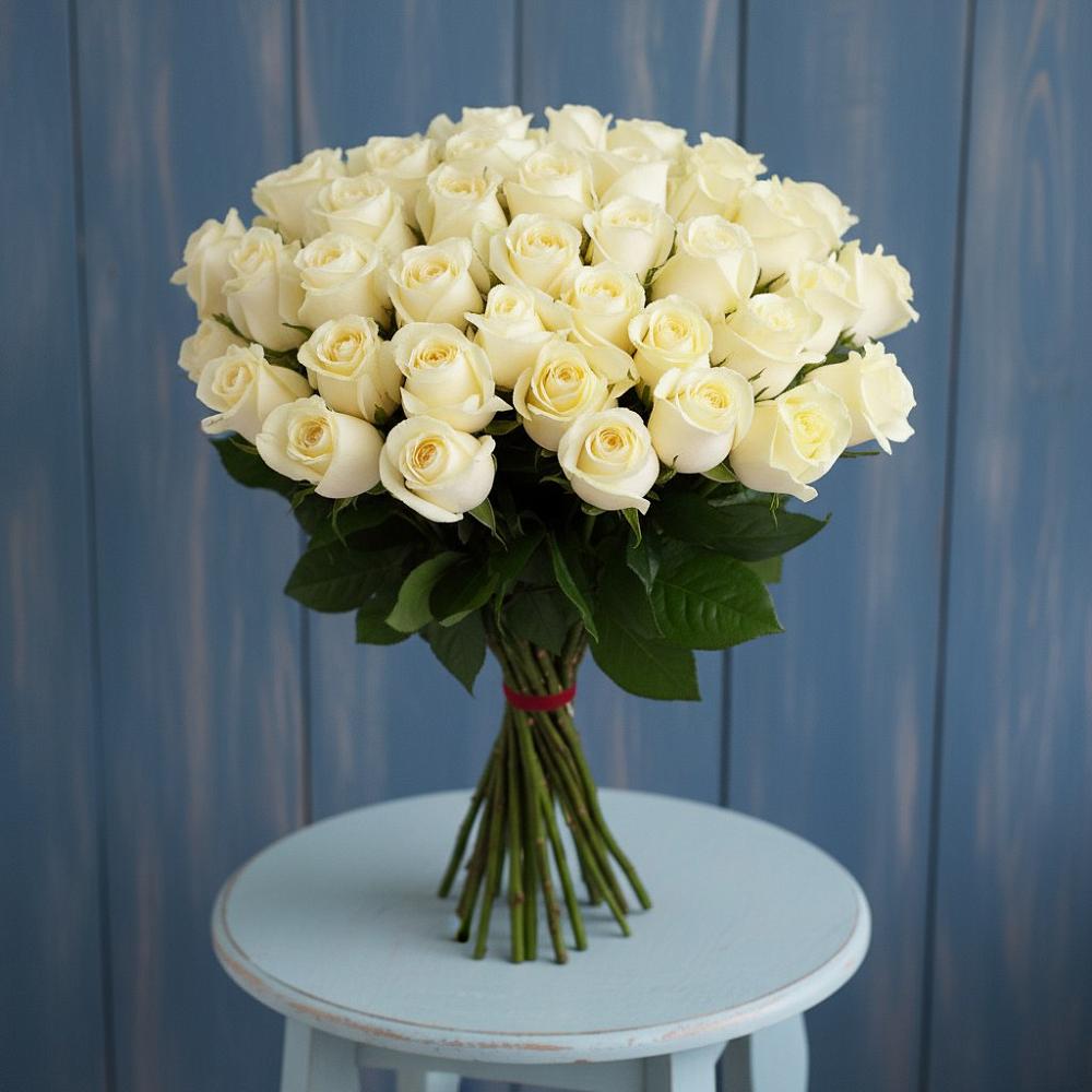Букет 51 Белая роза Эдлесс Лав в Тереке