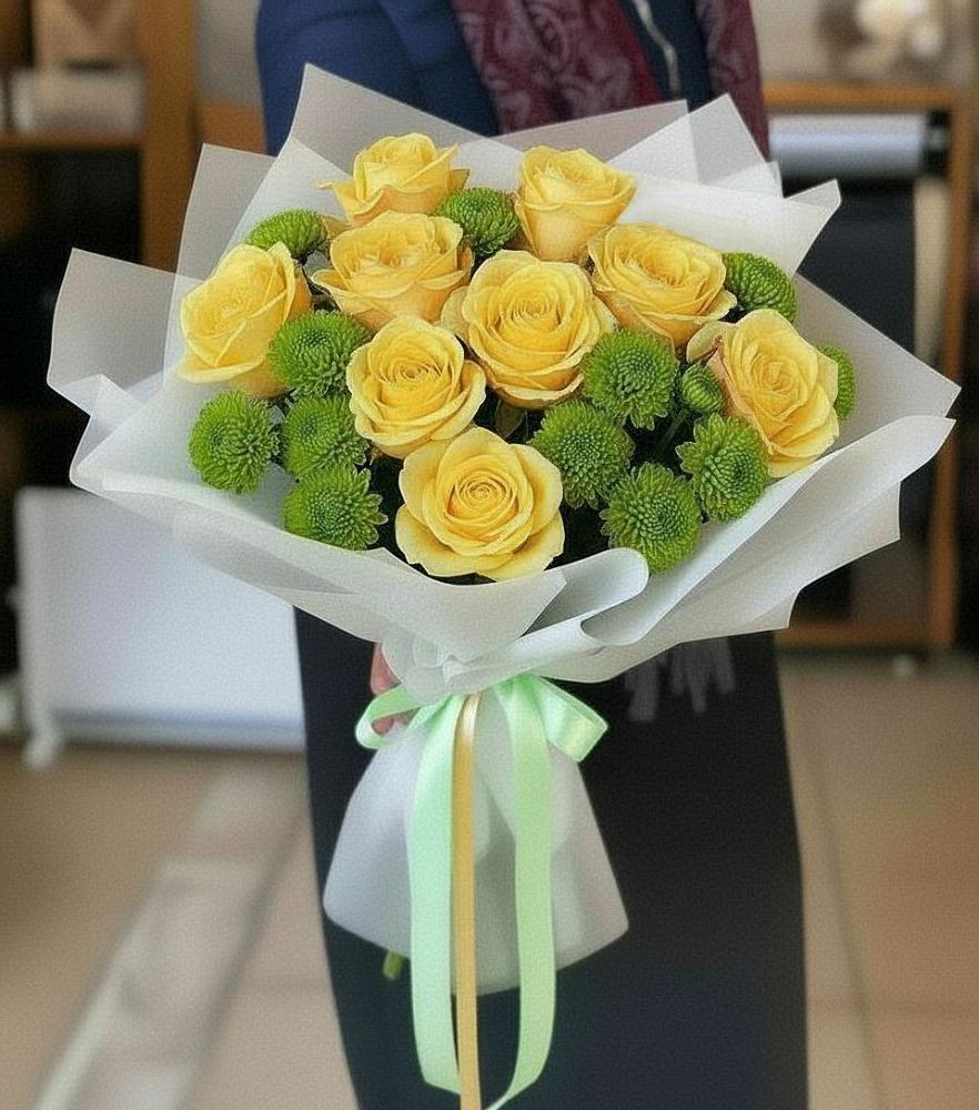 Букет цветов из: Хризантемы и Розы в Тереке