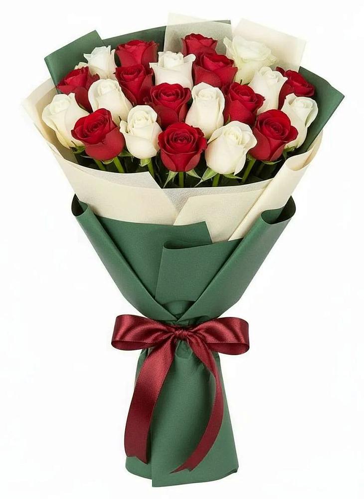 Букет Микс из красных и белых роз в Тереке