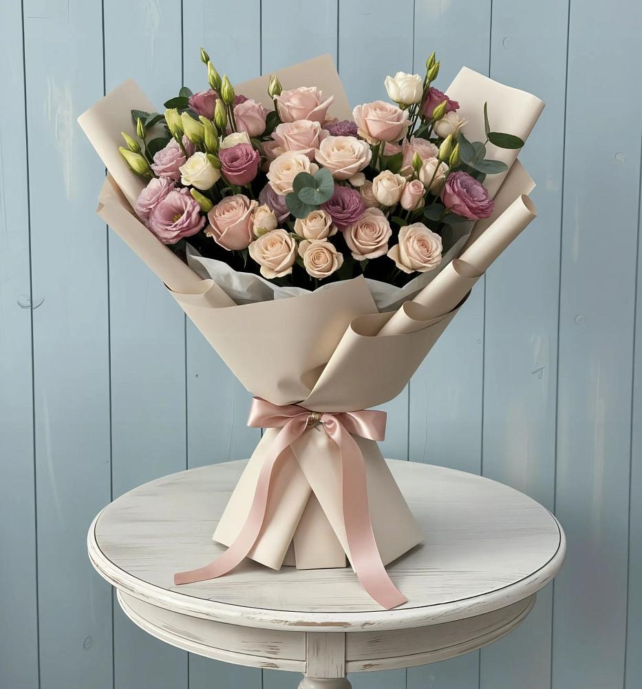 Букет цветов из: Розы и Лизиантусы в Тереке