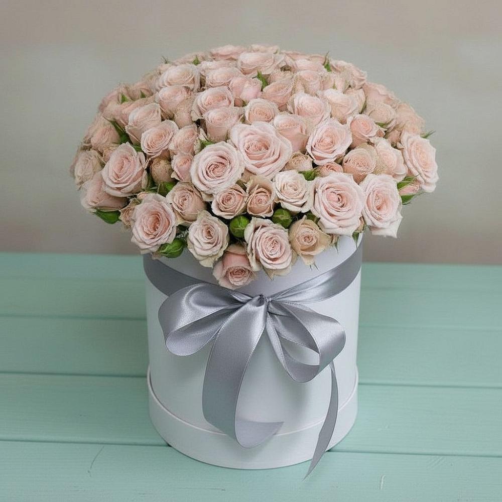 Цветочная композиция из Розы в шляпной коробке в Тереке