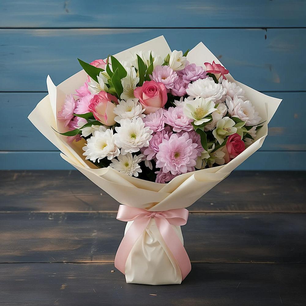 Букет цветов из: Хризантемы, Альстромерии и Розы в Тереке